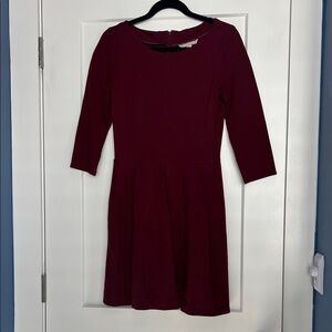 Banana Republic burgundy ponte knit fit and flare dress small